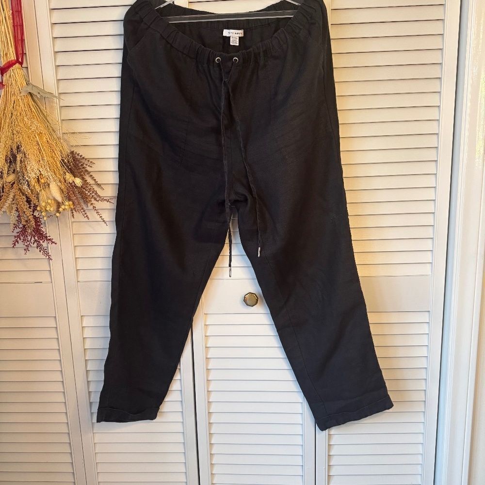 Pure Navy (Saks Fifth Avenue) Linen Drawstring Ankle Pants - Black L